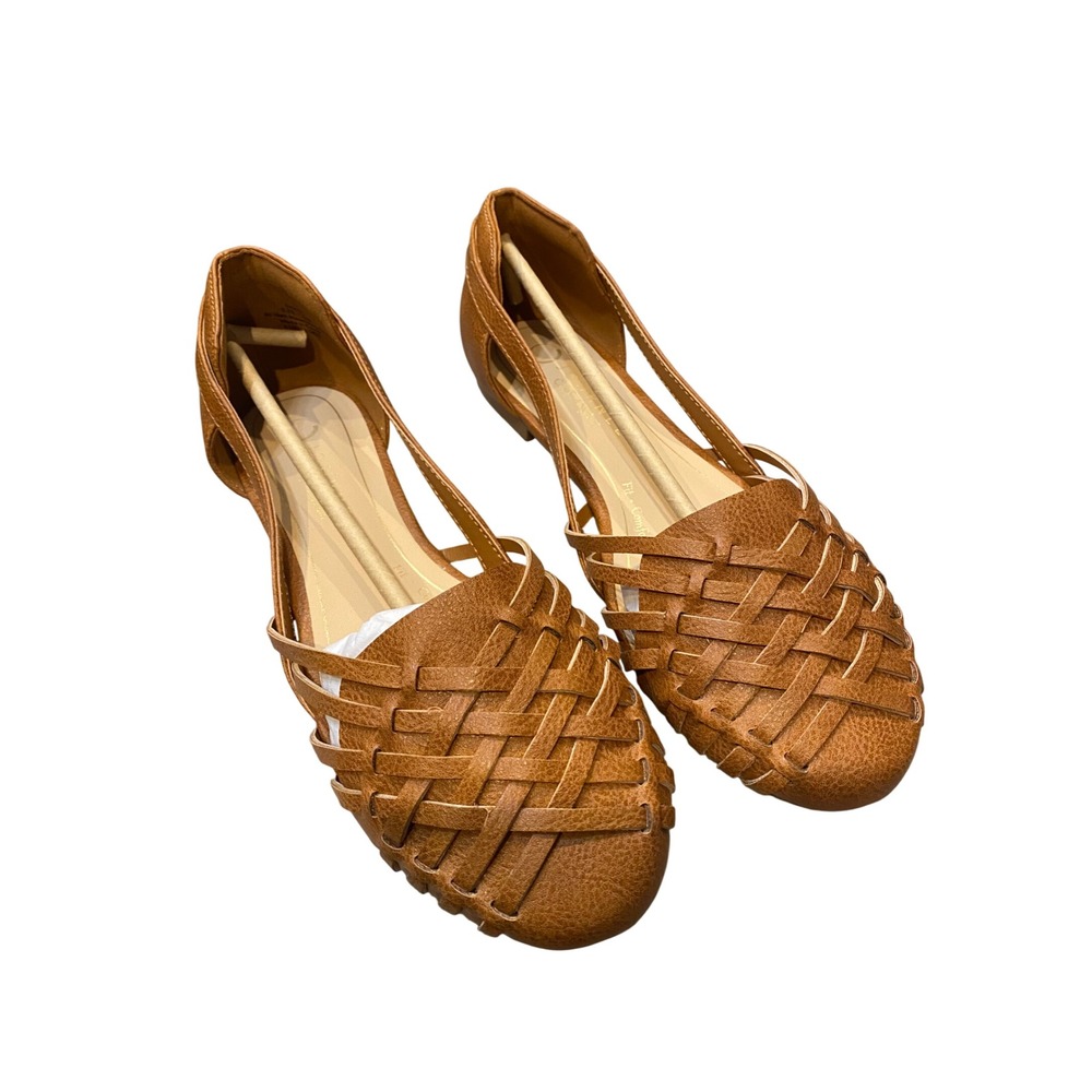 Journee Collection Ekko Cognac Woven Huarache Flats Womens 7.5 M NEW